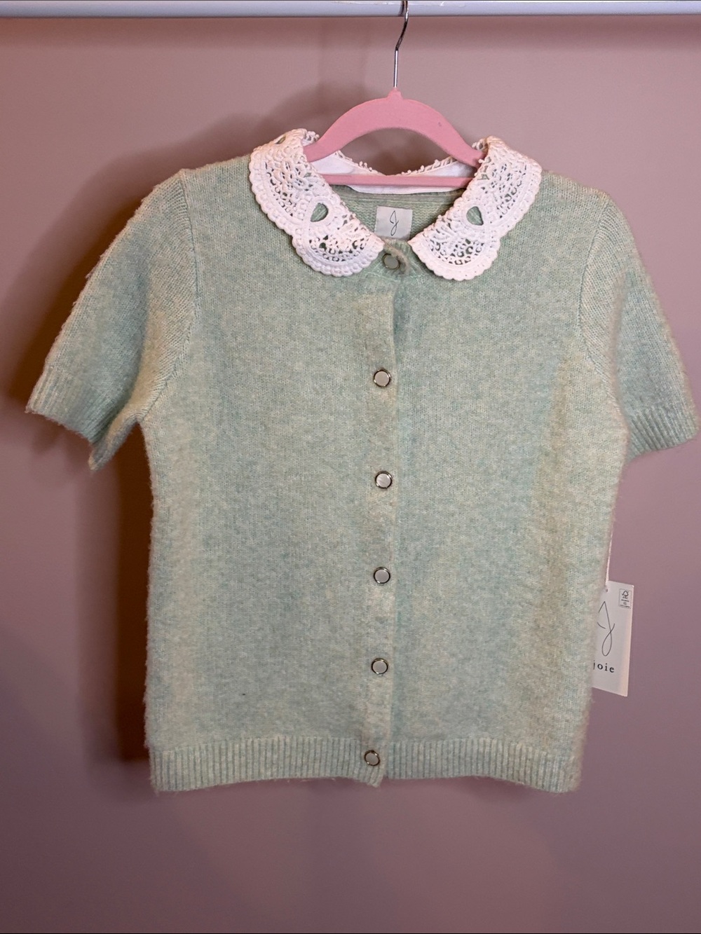 NWT Joie Pistachio Green Soft Sweater Top with Detachable Lace Collar